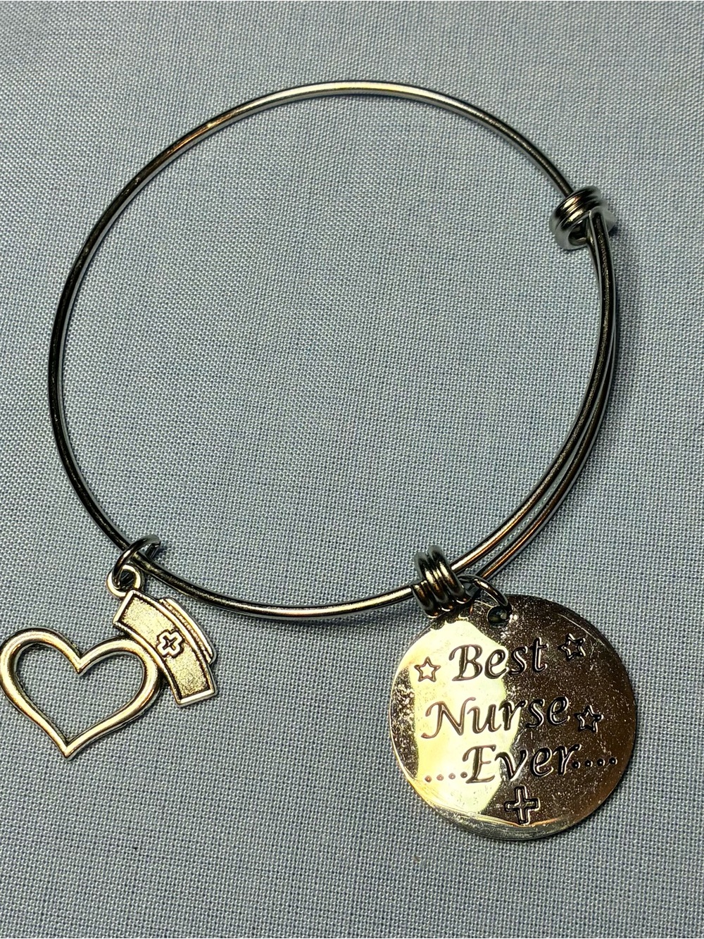 Best Nurse Ever Silver Charm Bangle Bracelet
